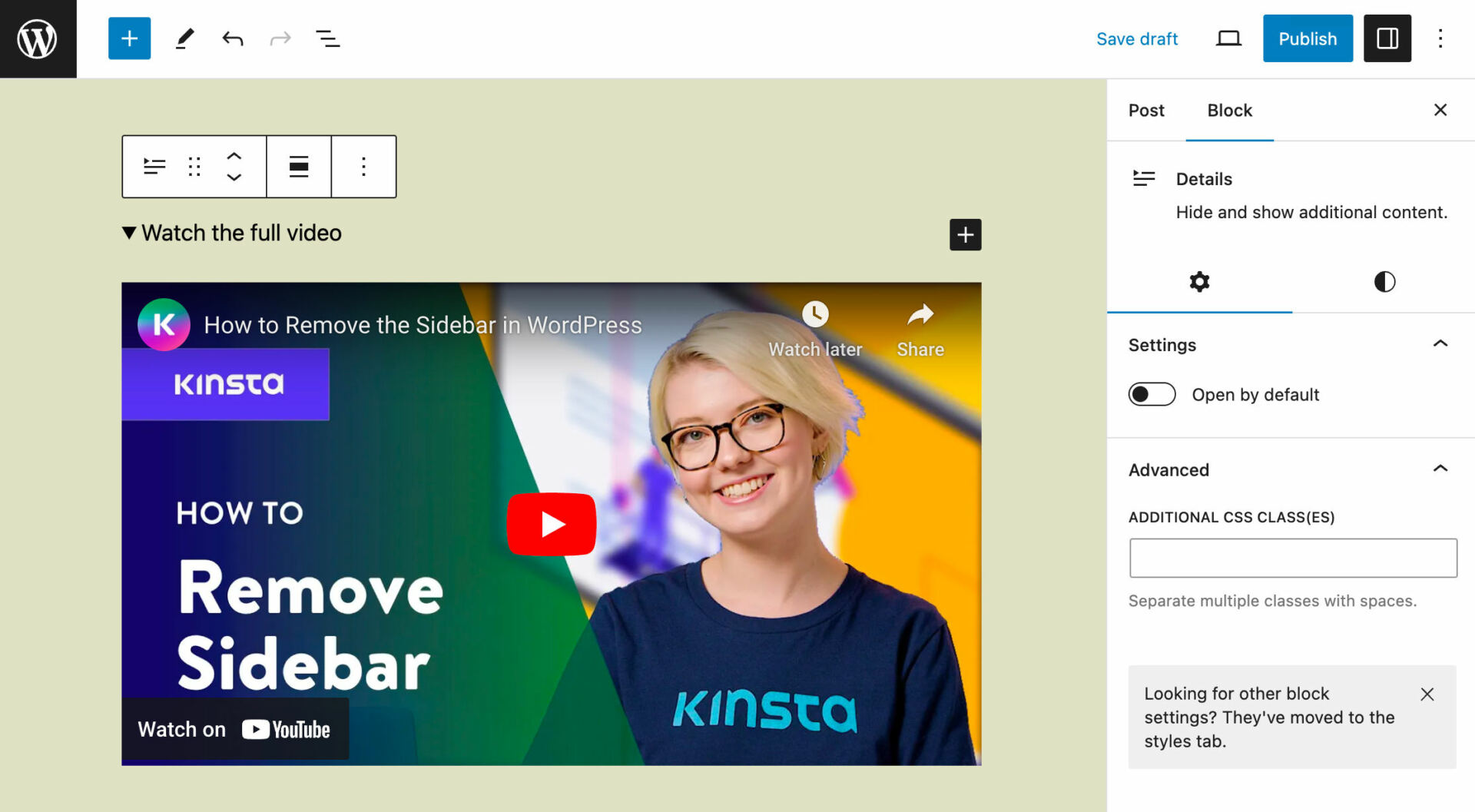 A Details block with summary and a video content