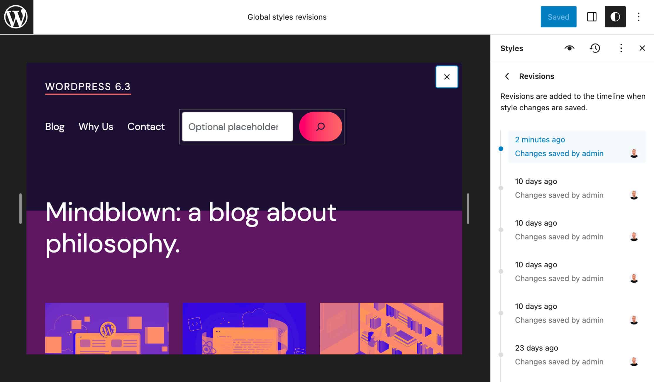 Style revisions in WordPress 6.3