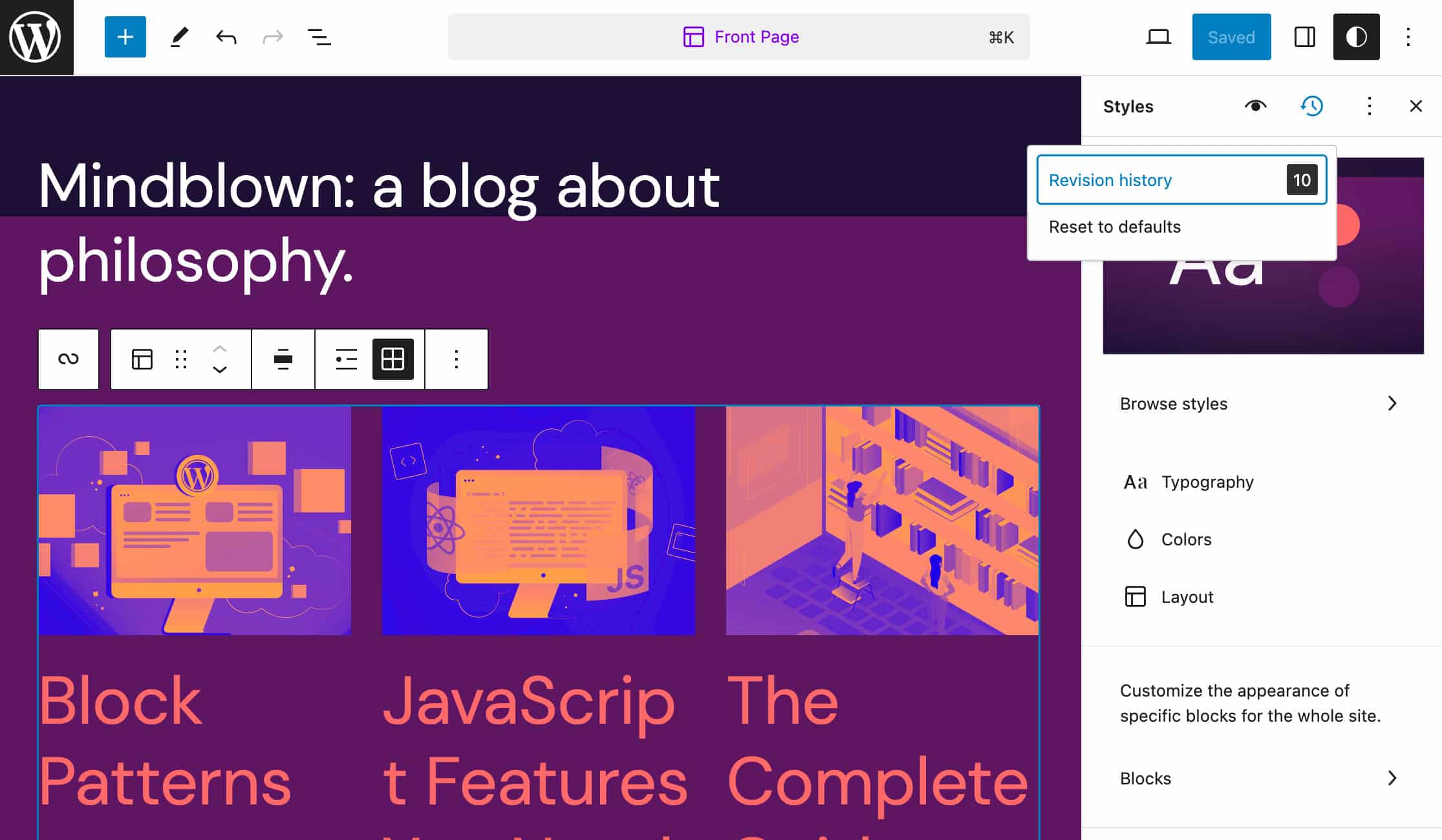 Access Revision history in WordPress 6.3
