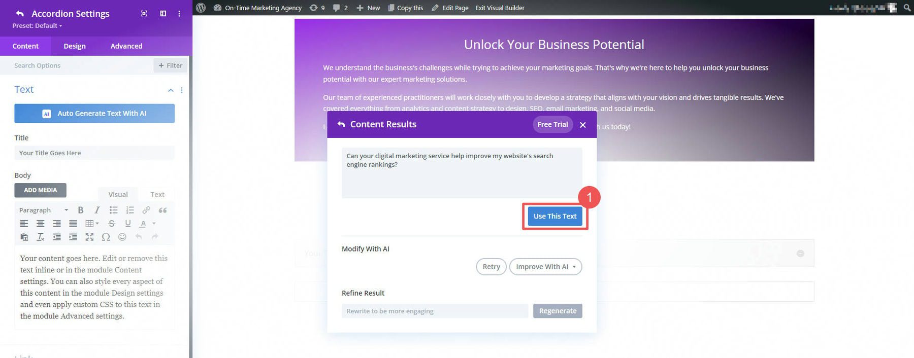 Divi AI for Generating FAQs - Steps 4