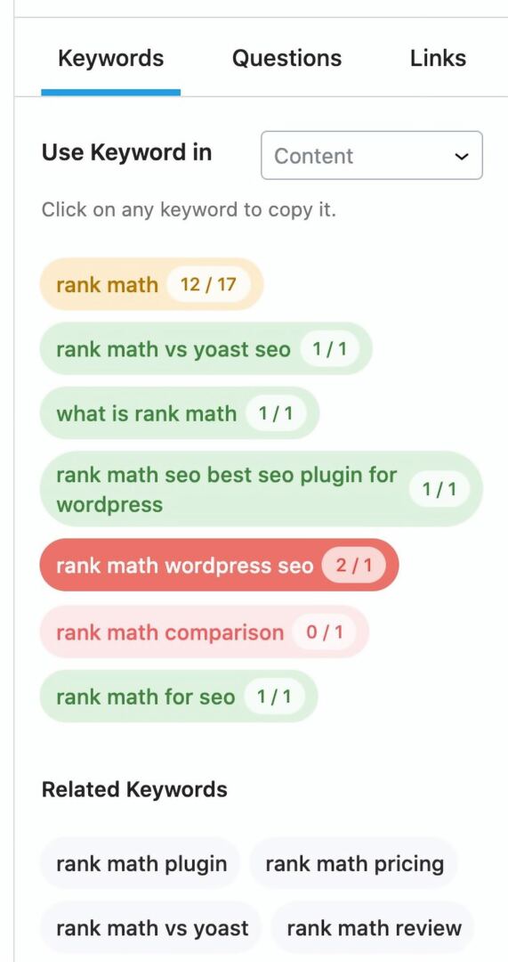Rank Math - Semantic Keywords via WP AI