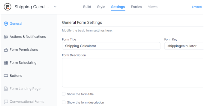 Change form settings in formidable
