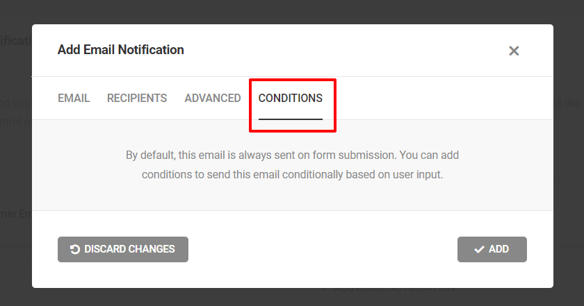 Forminator - Add Email Notification - Conditions.
