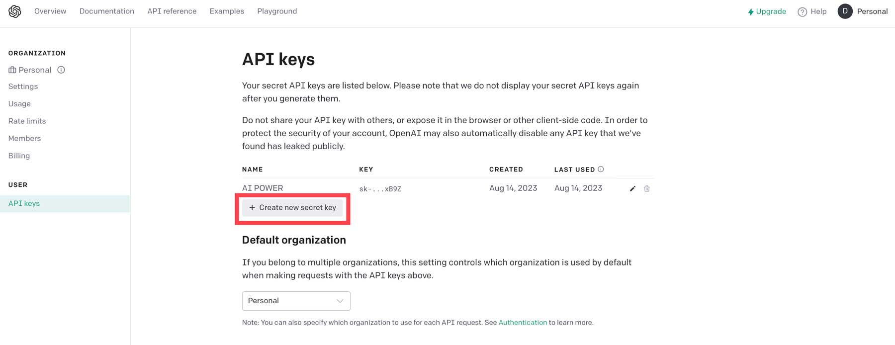 create a new API key