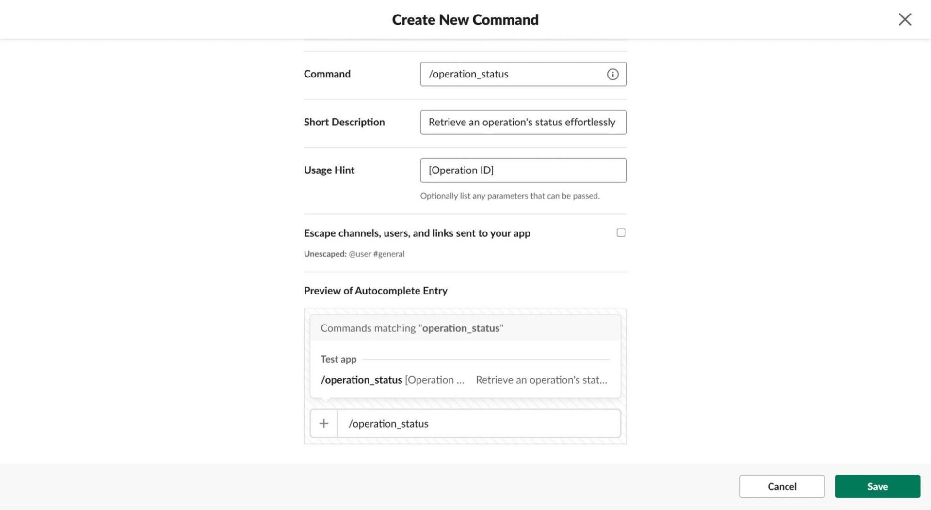 Create a new Slack command