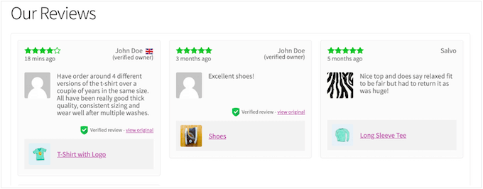 Customer reviews for WooCommerce reviews