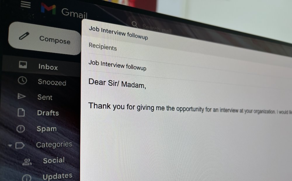 follow up email job interview