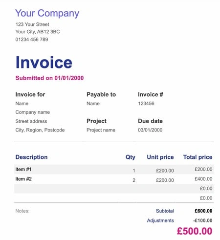 invoice template for Google sheets