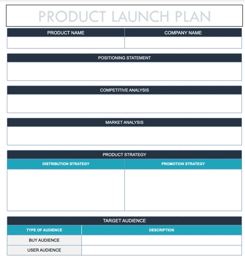 product launch plan template for Google sheets