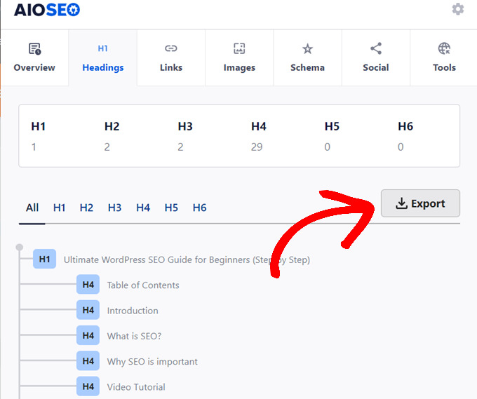 headings chrome extension aioseo