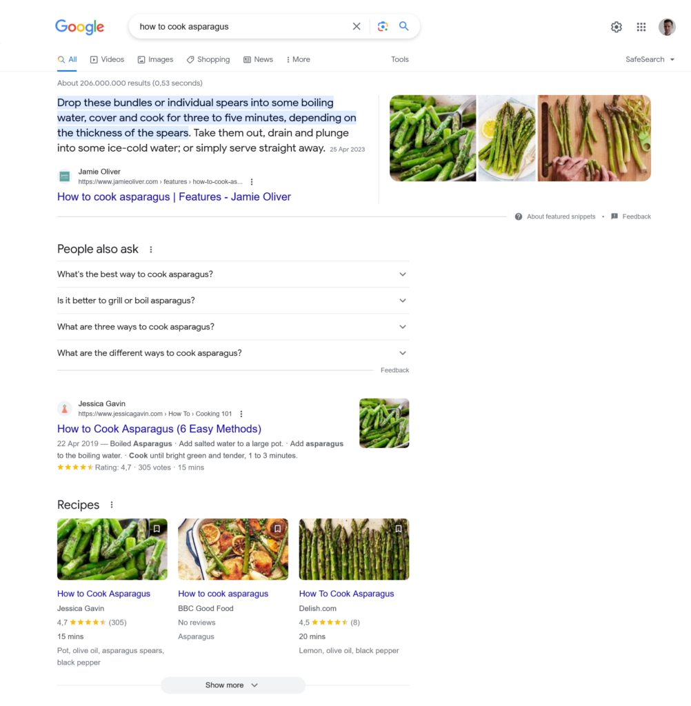 how to cook asparagus google answers