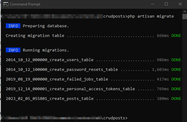 Running migrations output