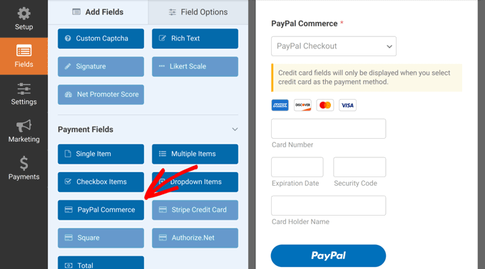 Add PayPal Commerce field