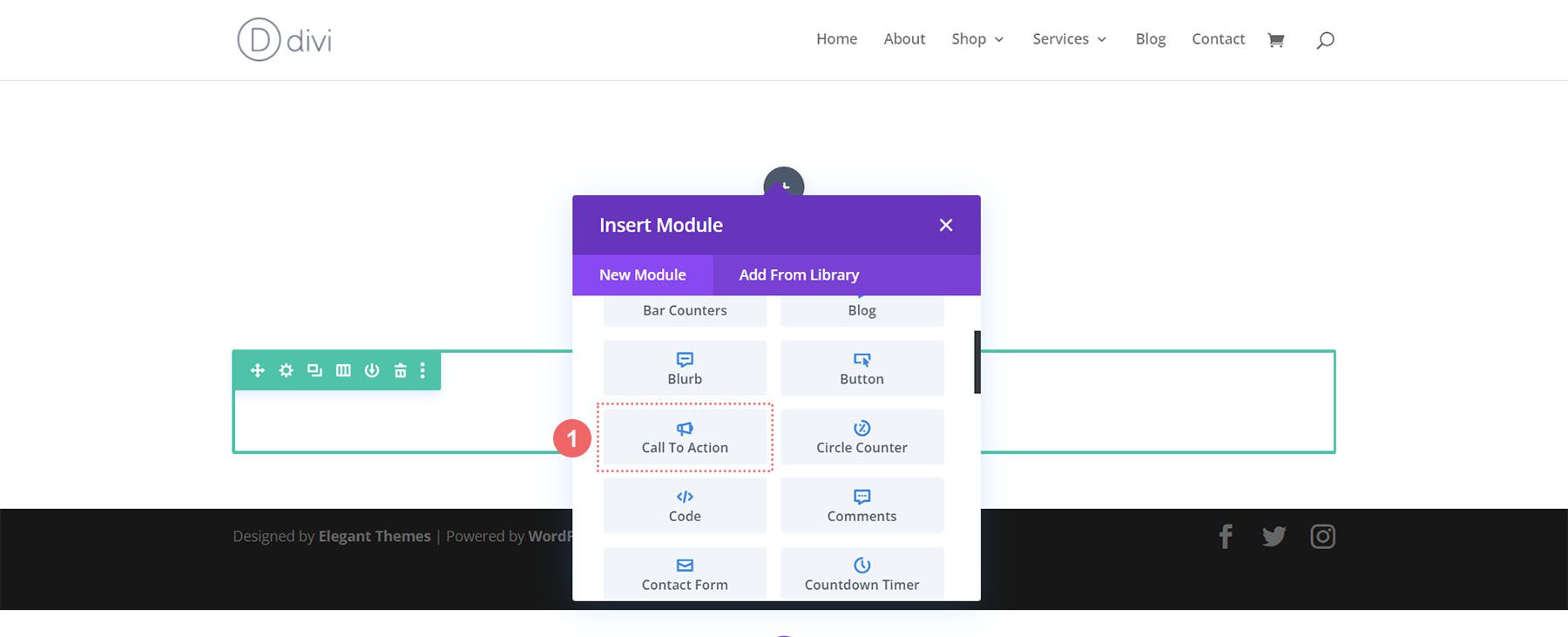 Select the Call to Action Module