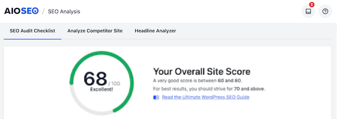 The All in One SEO's site score feature