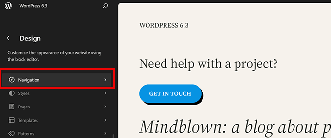 Editing WordPress navigation menus in Site Editor