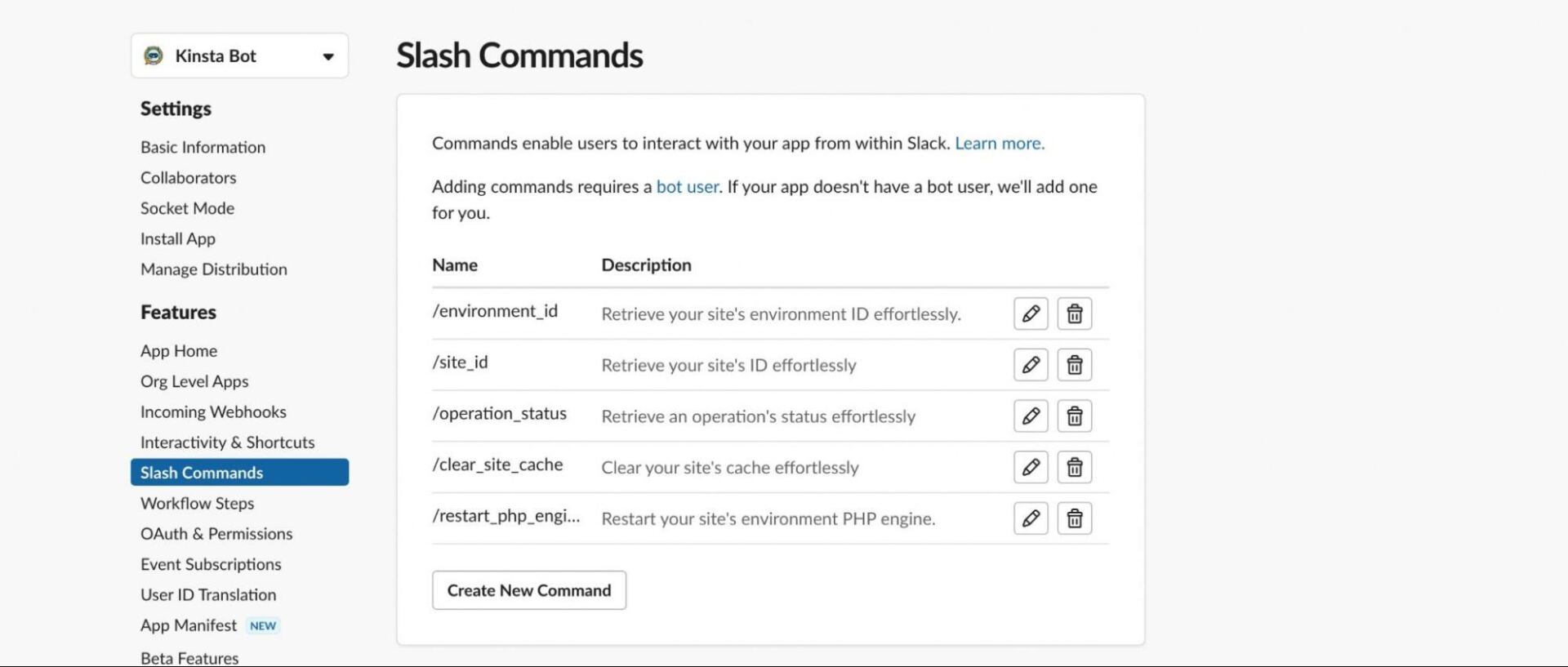 Slash commands to interact with Kinsta API