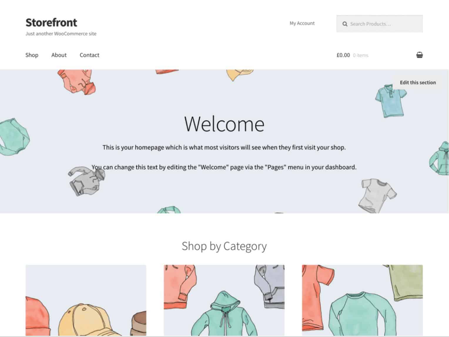 Storefront theme homepage. 