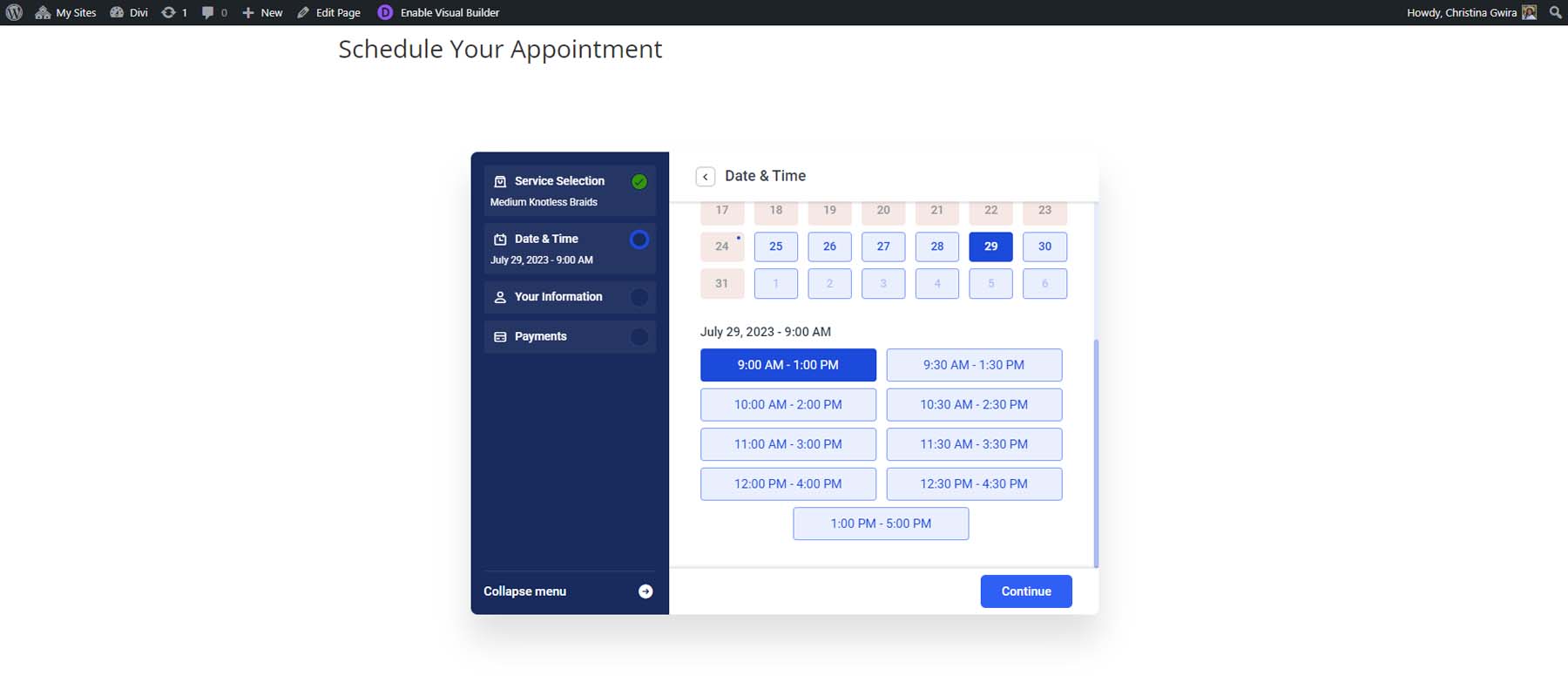 Testing your booking form - pick your time