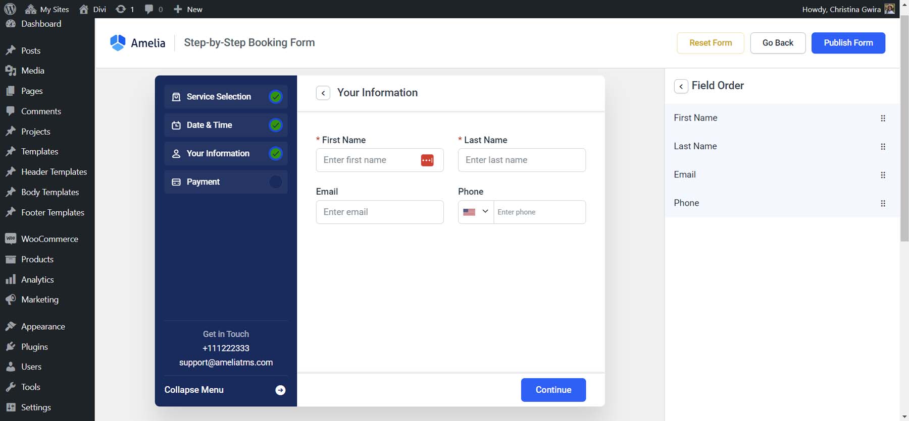 Customize the Customer Information Form for Amelia