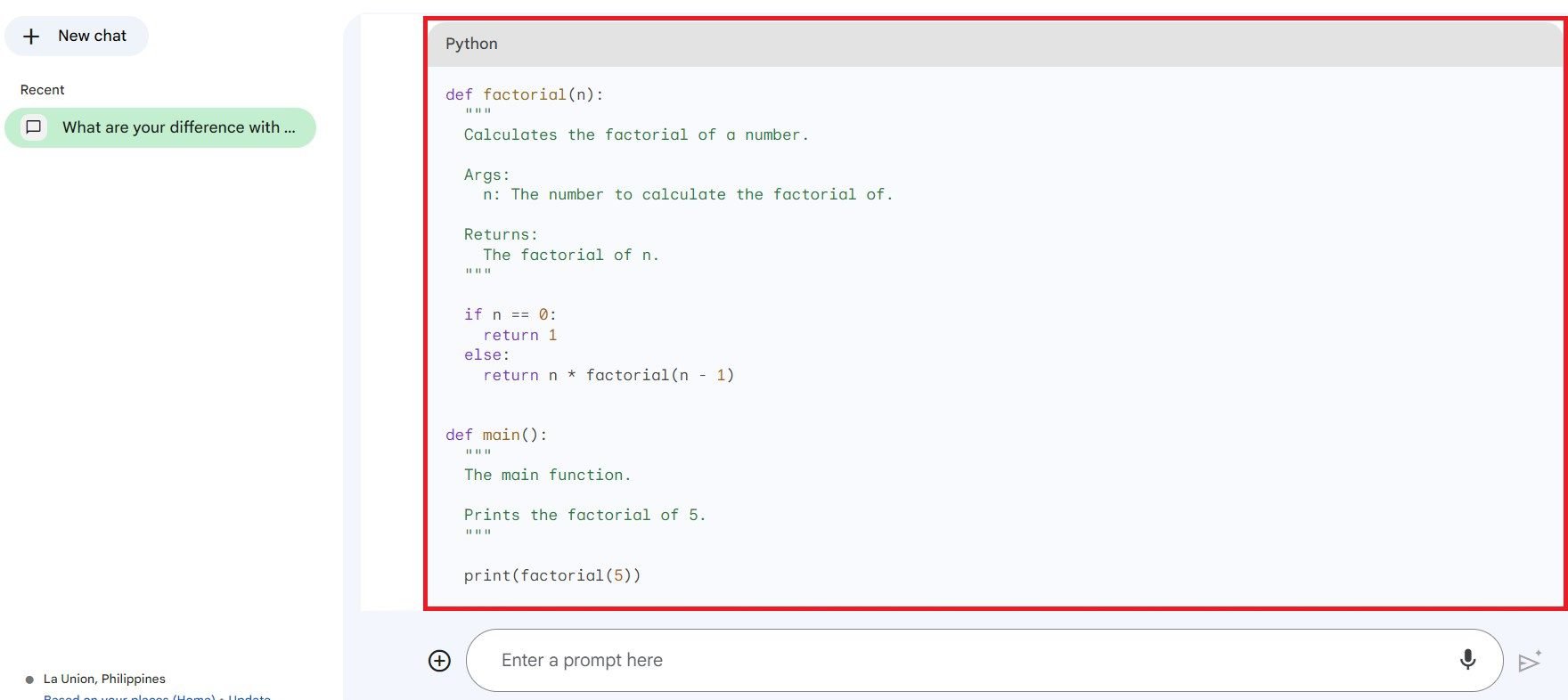 Bard AI Generating Python Code