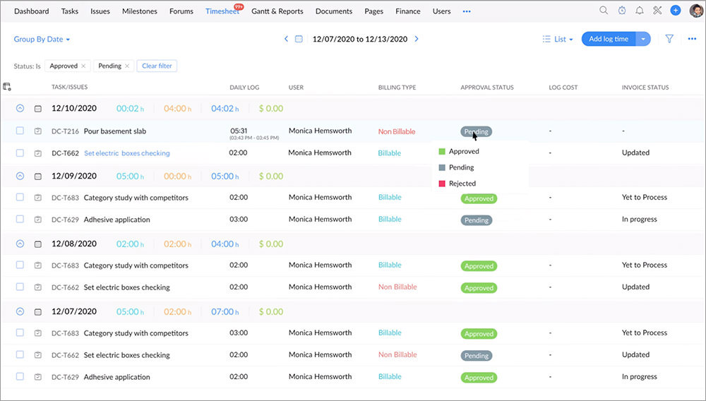 Zoho Projects Time Tracking