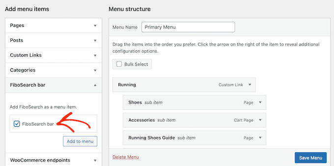 Adding FiboSearch to a navigation menu