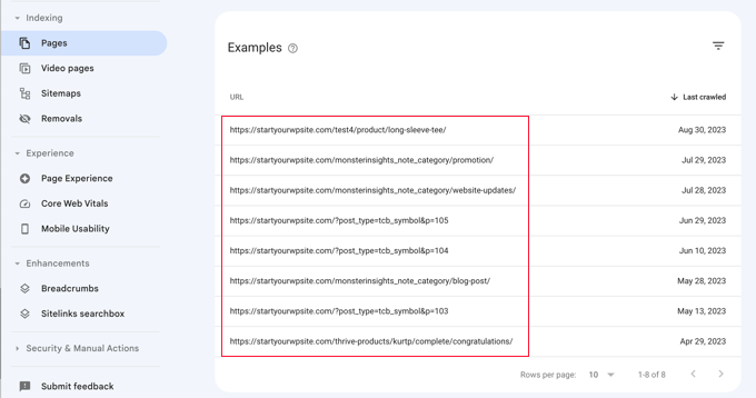 A List of Pages Not Found in Google Search Console