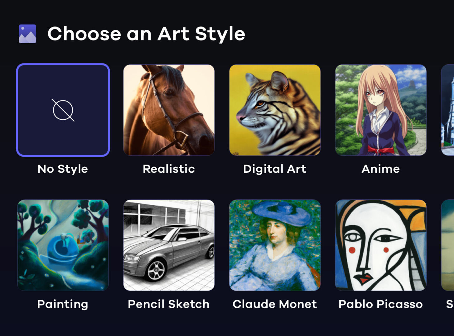 Art style selection screen