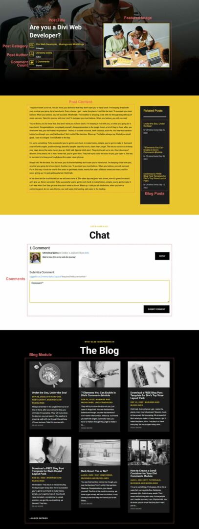 Divi Web Developer Blog Post Template Module Overview