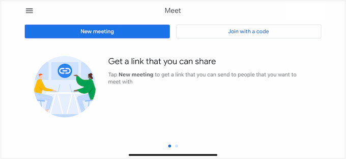 The Google Meet online video chat interface