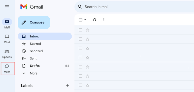 Creating a Google meeting from the Gmail email interface