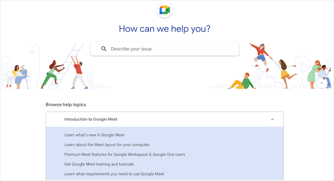 The Google Meet Help support portal