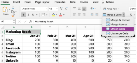 How to merge two cells in excel