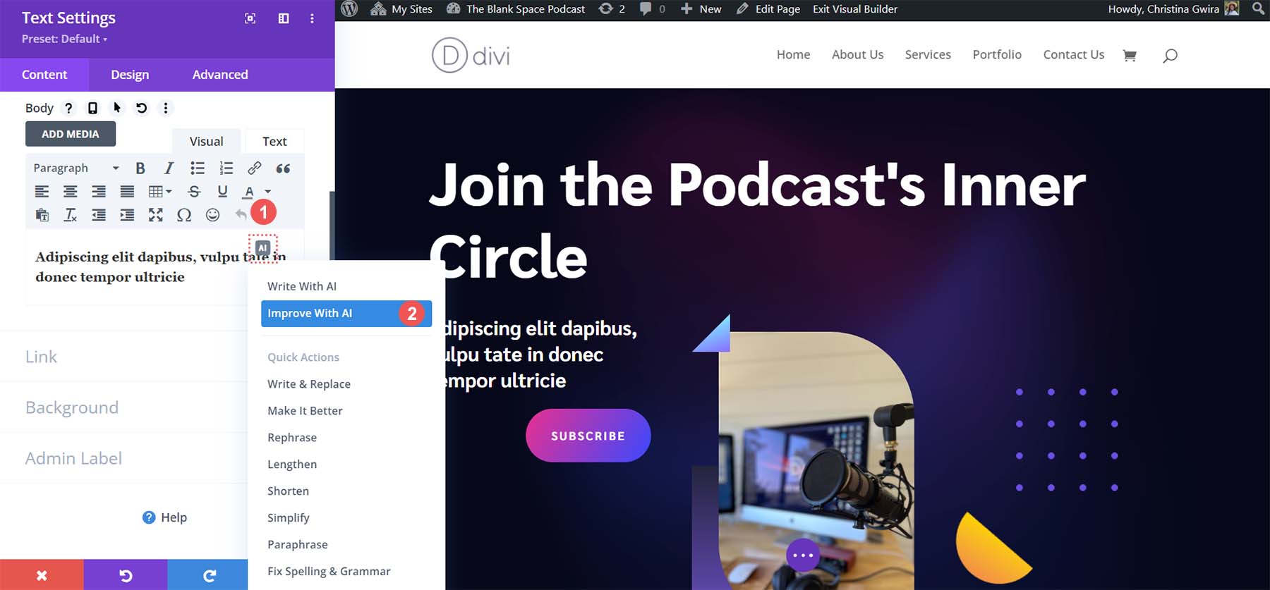 Improve the subtitle with Divi AI