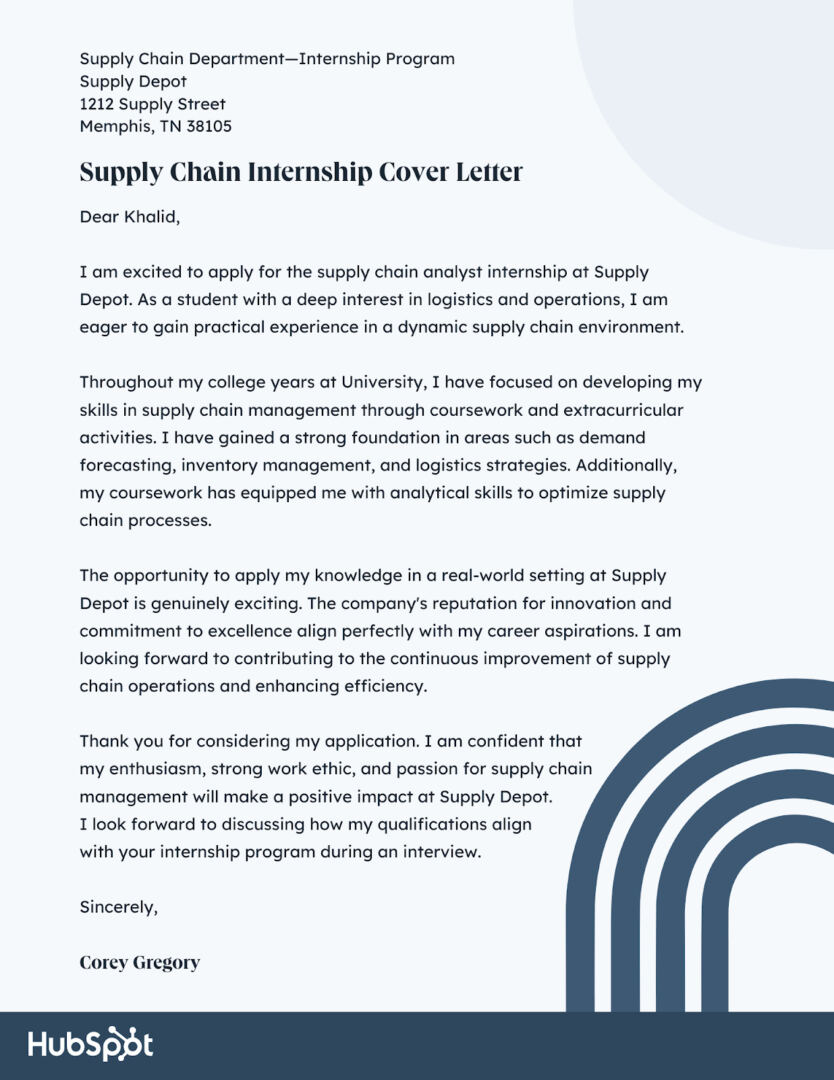 Internship Cover Letter Examples: Hospitality Internship Cover Letter