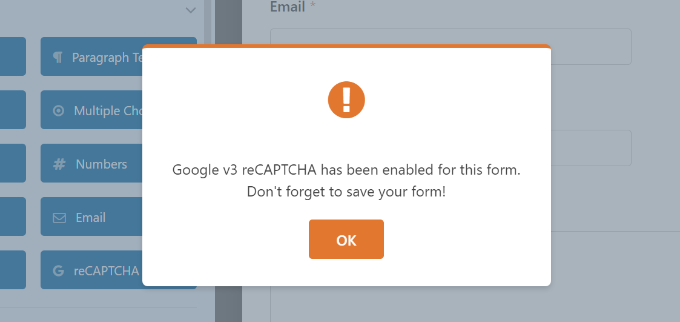 Recaptcha enable message