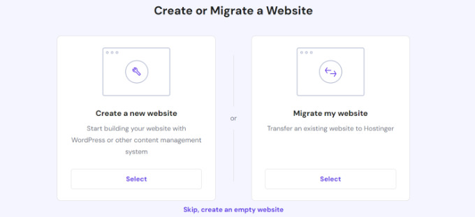 Select create or migrate option