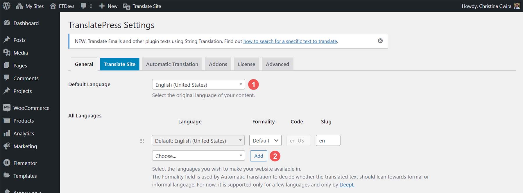 Set primary and secondary language