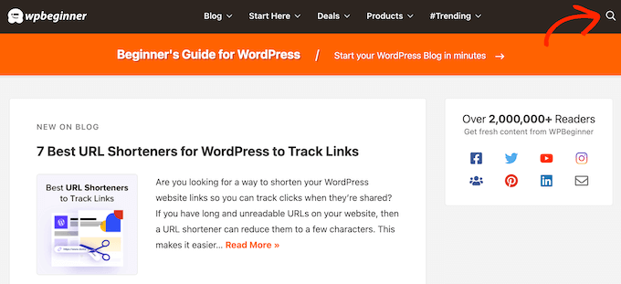 An example of a search bar on the WPBeginner website
