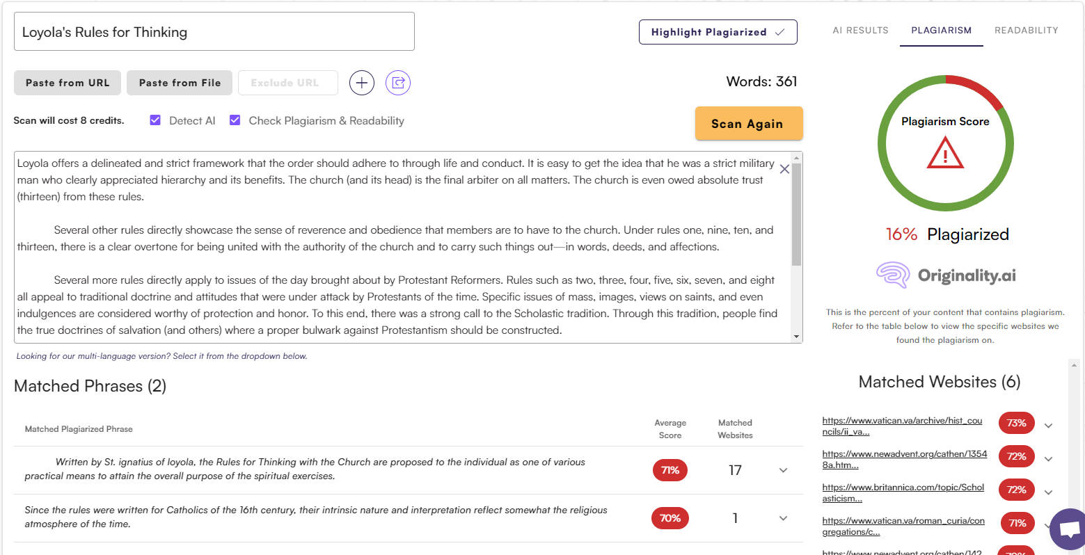 AI Content Detector - Plagiarism Results