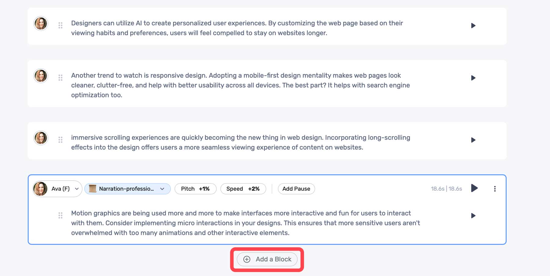 Murf AI content blocks