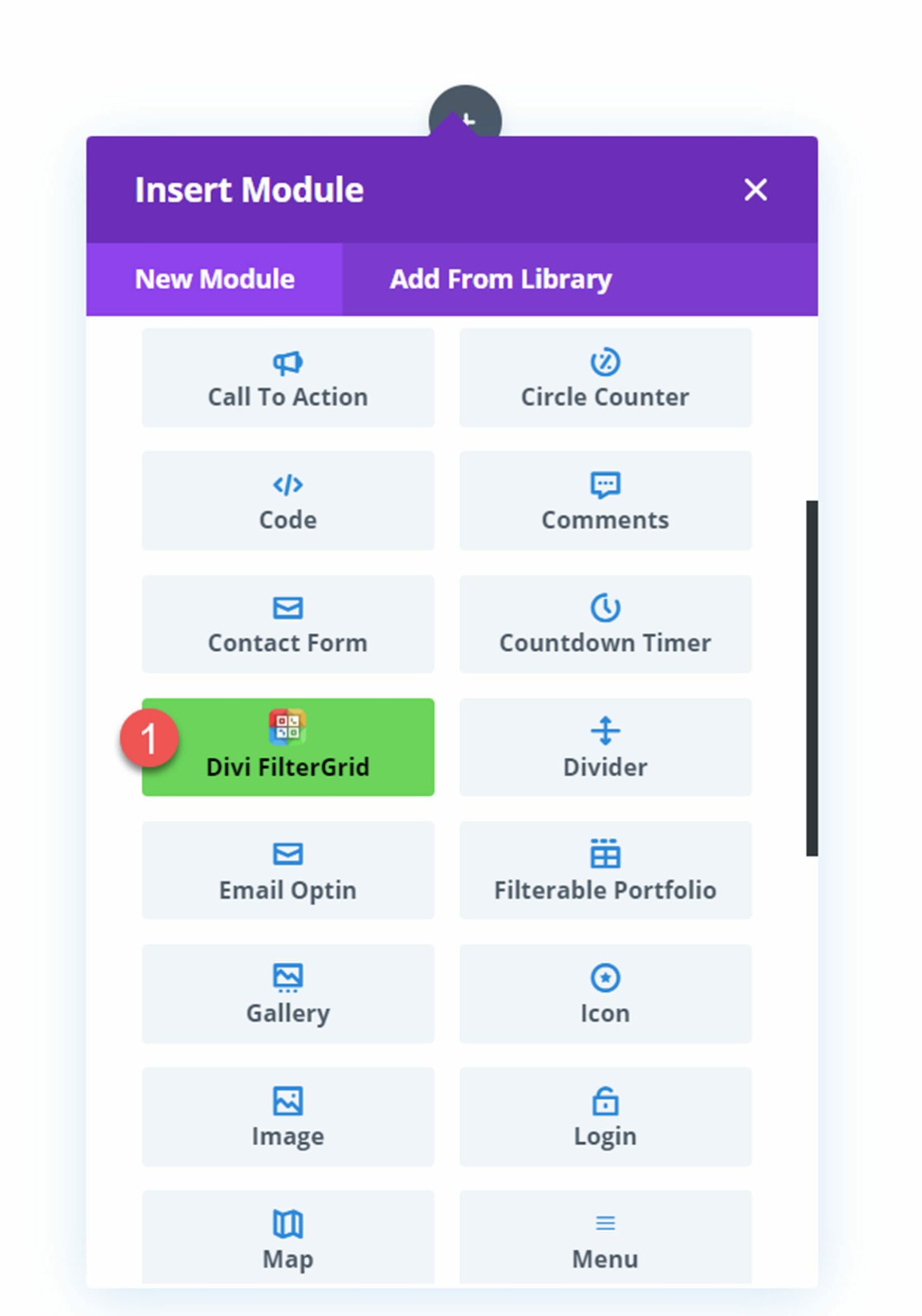 Divi Plugin Highlight Divi FilterGrid Insert Module