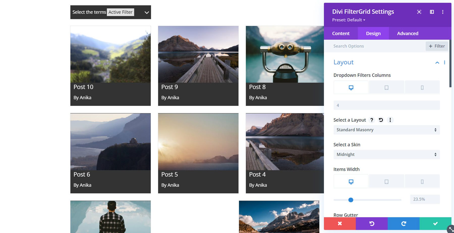 Divi Plugin Highlight Divi FilterGrid Layout Settings