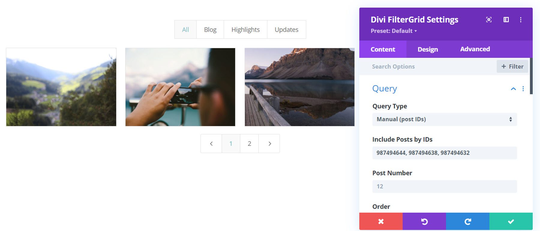 Divi Plugin Highlight Divi FilterGrid Manual Query