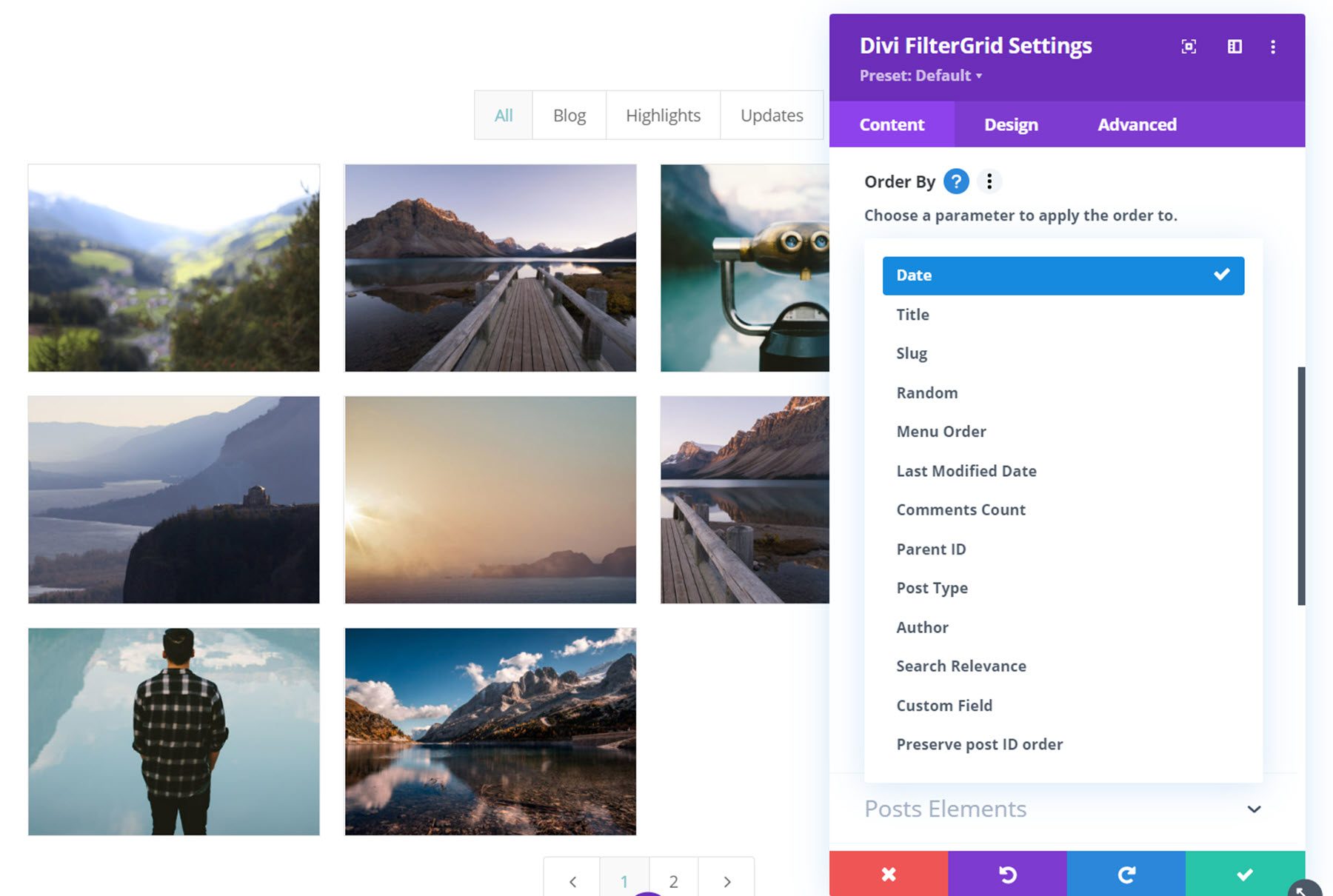 Divi Plugin Highlight Divi FilterGrid Order By