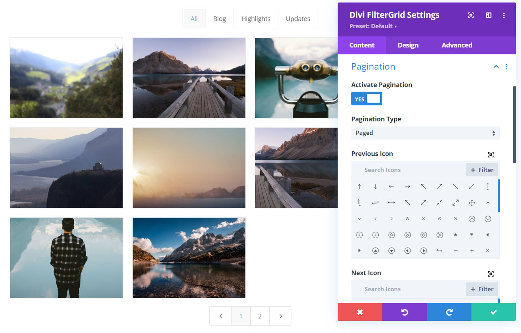 Divi Plugin Highlight Divi FilterGrid Pagination Settings