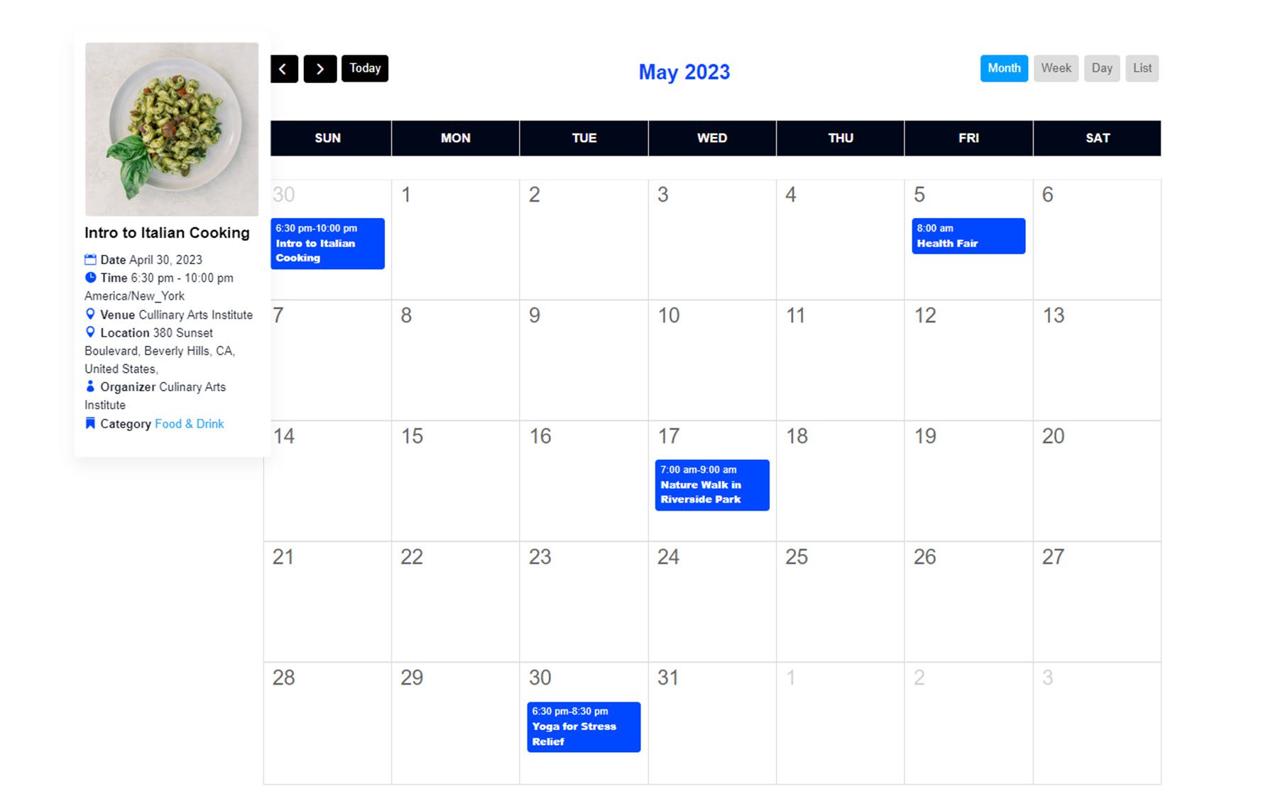 Divi Events Calendar Calendar Layout