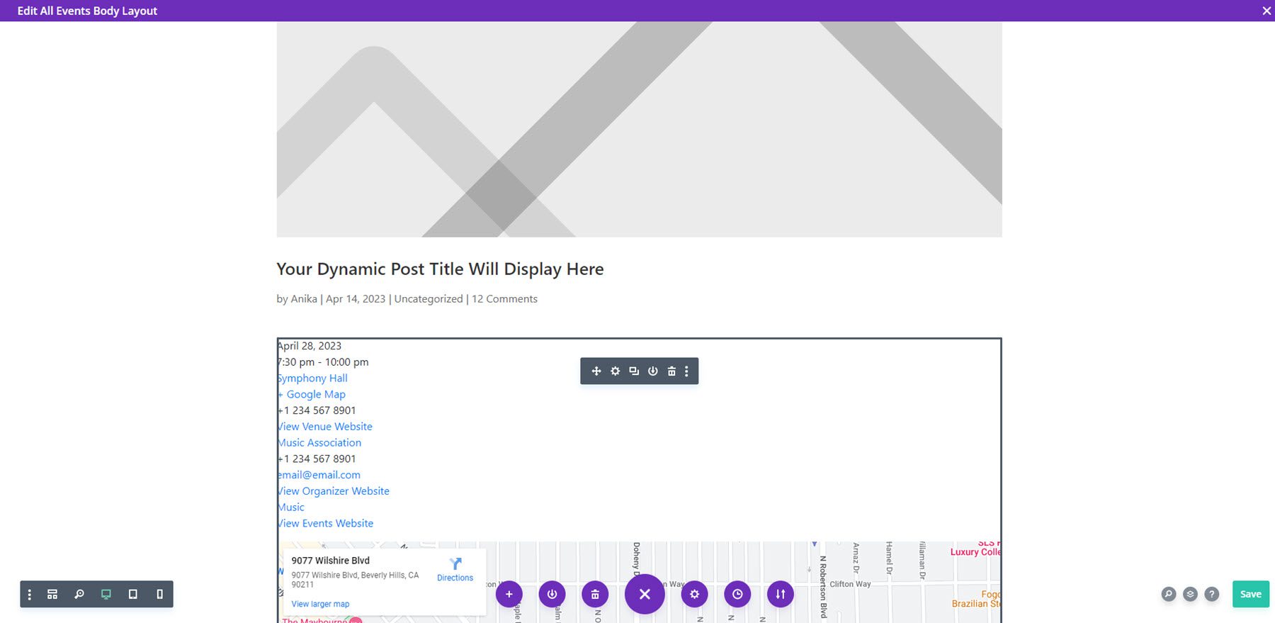 Divi Events Calendar Event Page Module Basic Layout