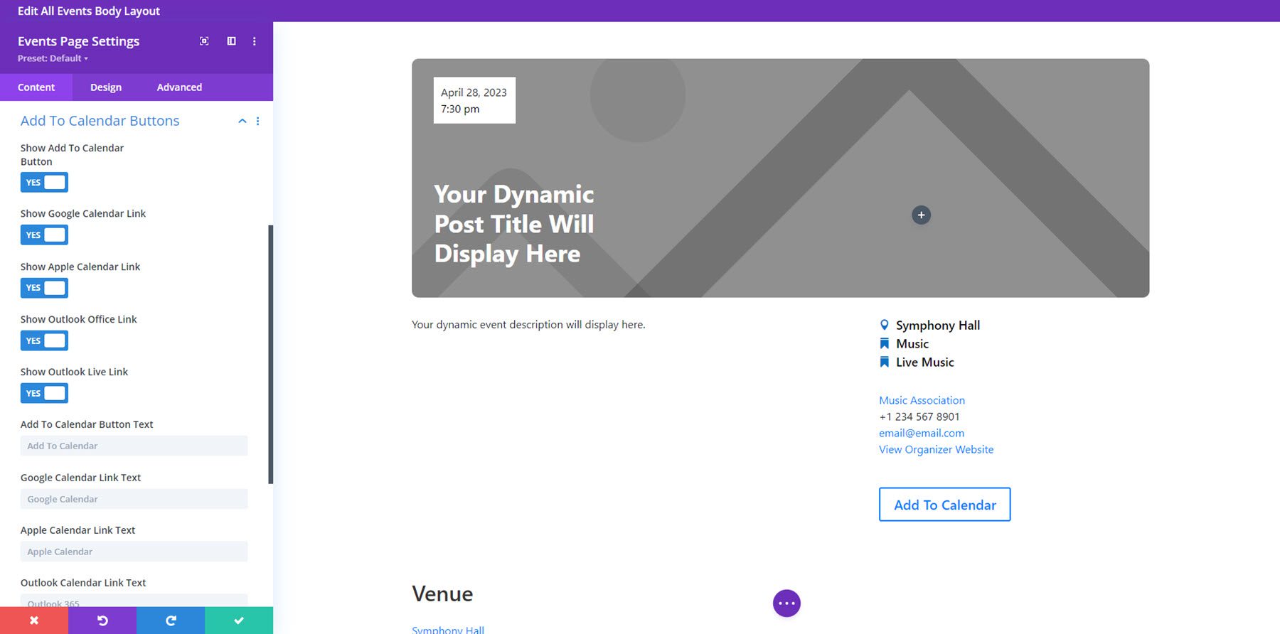 Divi Events Calendar Events Page Add to Calendar